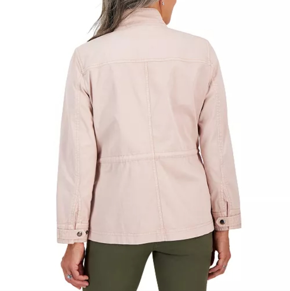 Style & Co. Cotton Zip Up Snap Utility Field Jacket Color Mocha Rose NWT XS FLAW - Picture 4 of 10